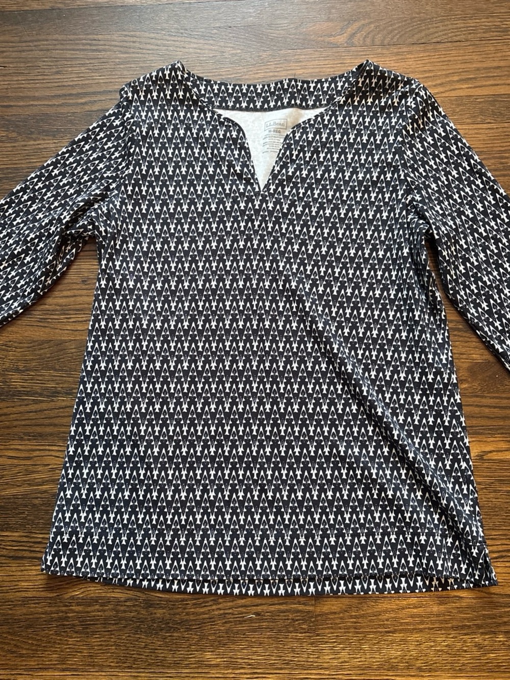L.L. Bean Black & White Geometric V-Neck Shirt